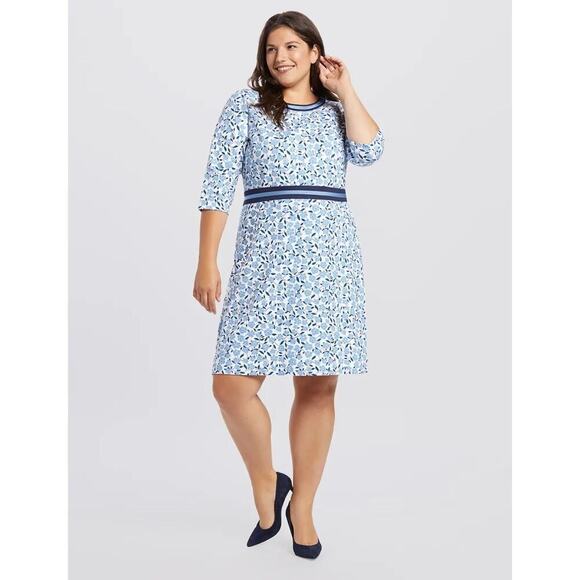 Draper James Persley Ponte Dress Blue Multi Magnolia Vines Size XS - Picture 2 of 8